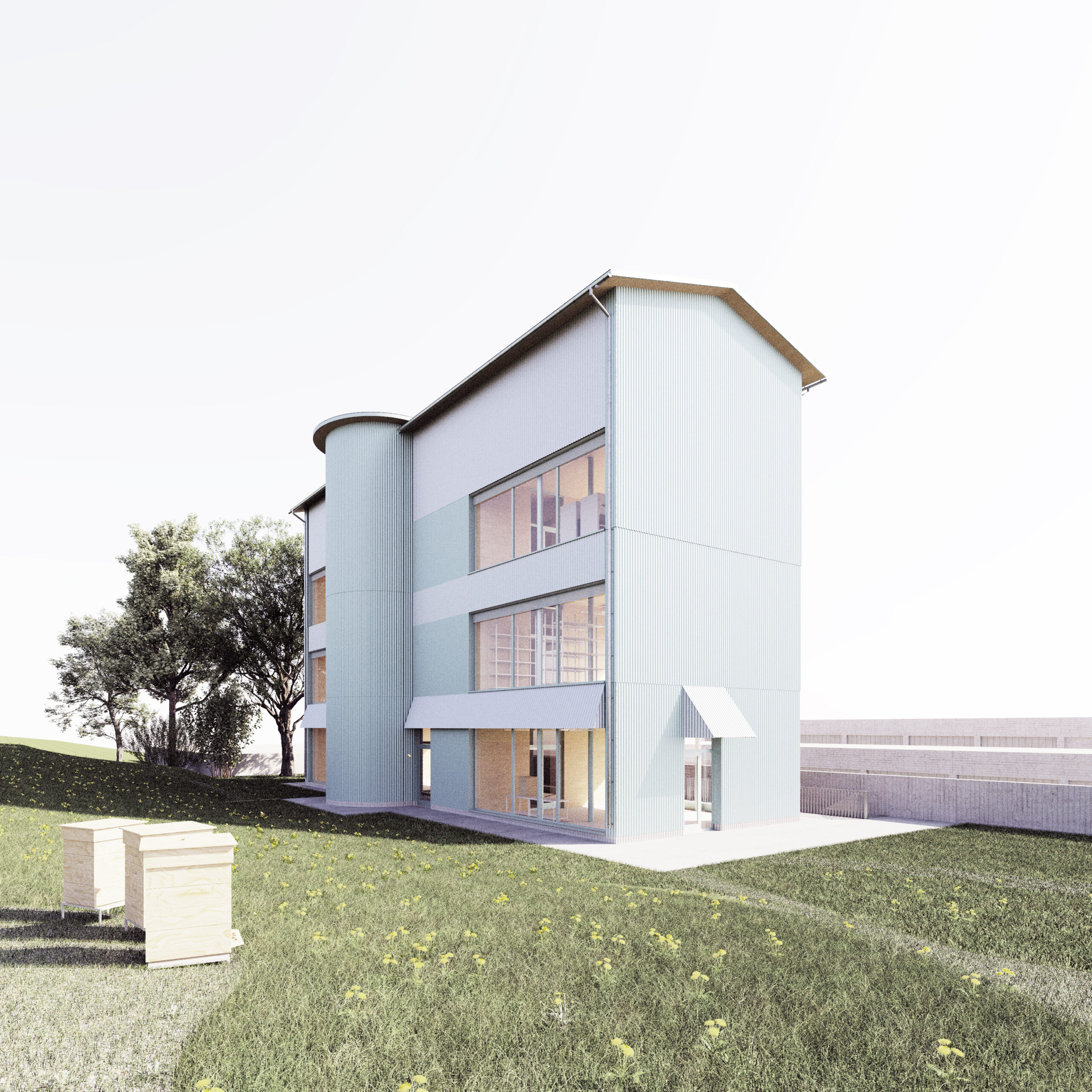 Gregor Oyen Architektur Architekt Wettbewerbsbeitrag Bienenforschungszentrum Posieux Neubau